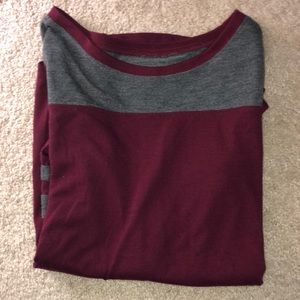 Women’s burgundy & grey quarter sleeve shirt